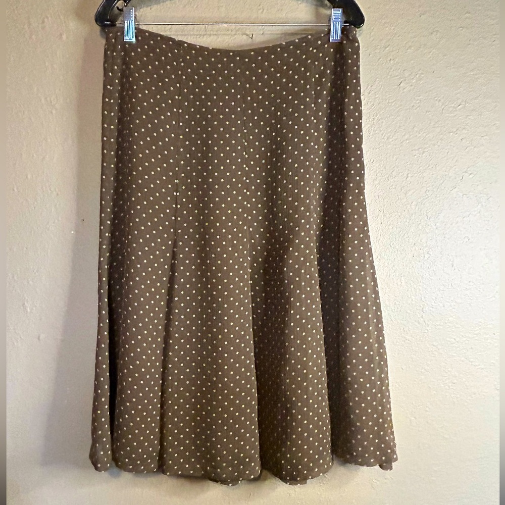 Rafaella Brown Polka Dot Lined Skirt Sz 10 Side Zip